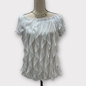 Once Again Womens M White Blouse‎ Romantic Breezy Summer Feminine Vacay Beach